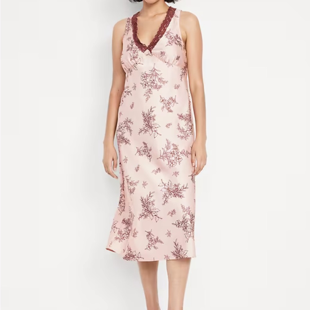 Old Navy Pink Floral Lace-Trim Midi Dress